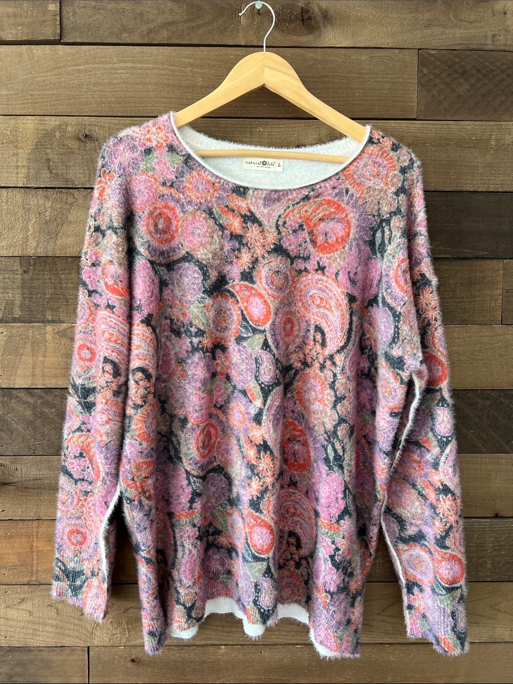 Natural Life Women's Feels Like Cashmere Crewneck Sweater in Paisley Size Large